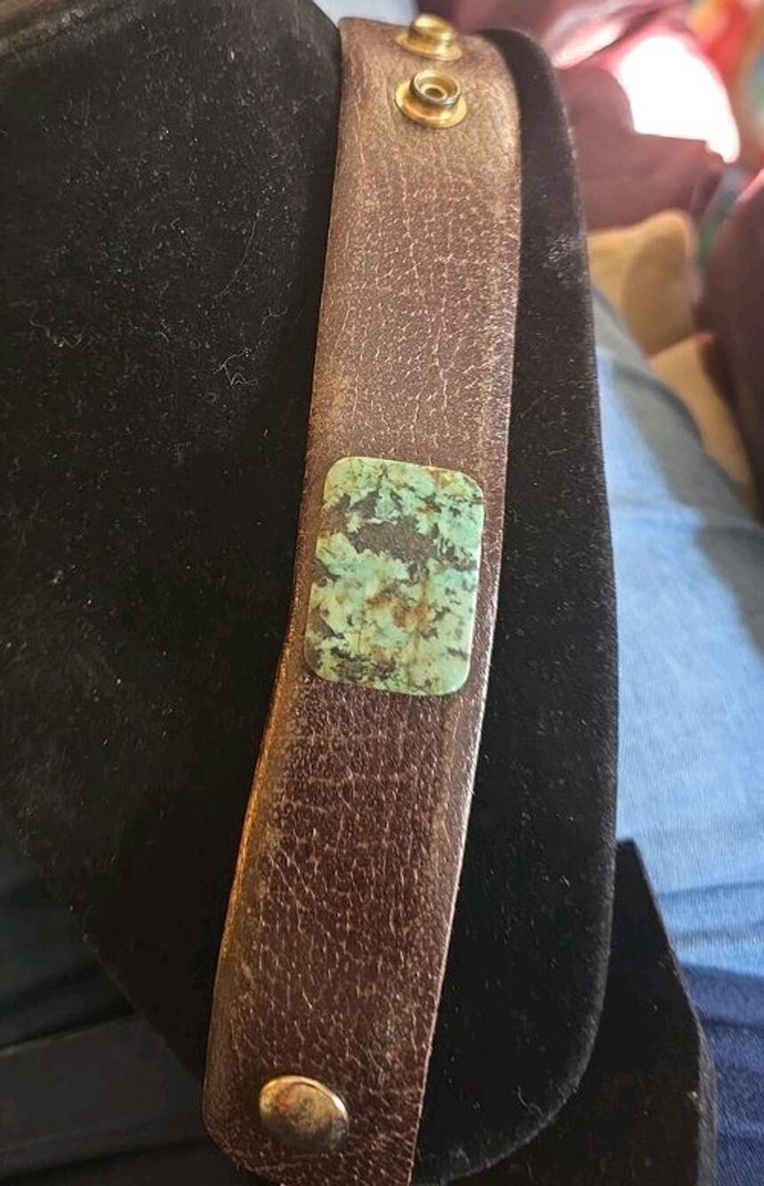 Vintage Leather Bracelet with Turquoise Stone 7.5 - 8 Inch